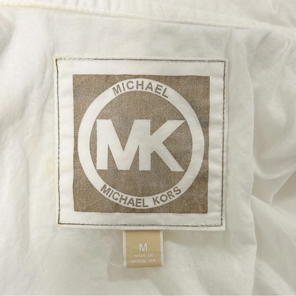 Michael Kors MK White Gold Tone Studded Zip Up Elastic Waistband Jacket Medium - Picture 9 of 12